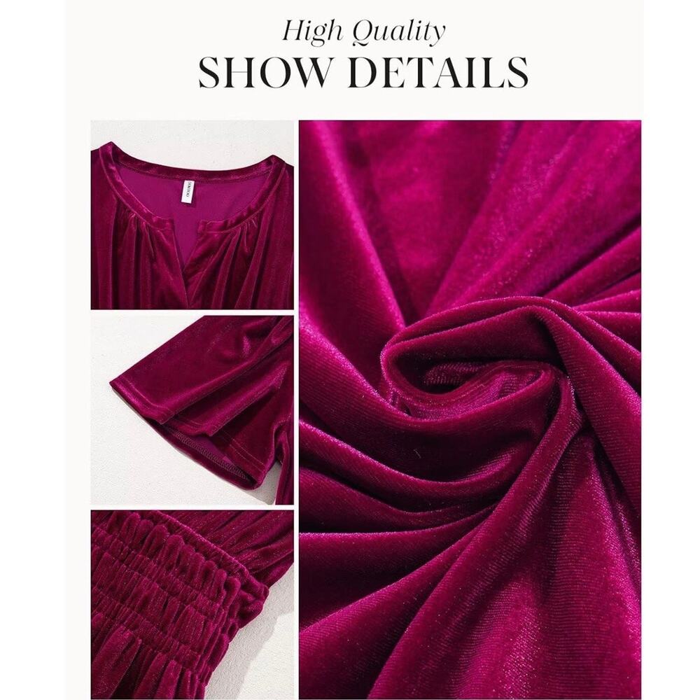 Dokotoo Burgundy Velvet Midi Dress Women’s L V Neck Ruffle Tier Pockets NWT - Picture 10 of 10